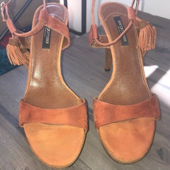 Sergio Rossi Sz 39.5 Suede Brown/Rust High Heels - Picture 10 of 14